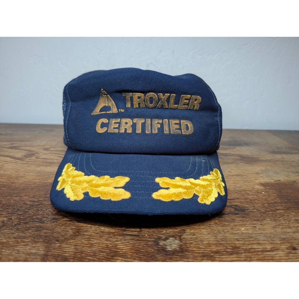 Vintage Troxler Certified Trucker Hat Navy Blue Mesh Snapback Made in USA